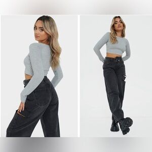 Pretty Little Thing Petite Grey Cropped‎ Rib Knit Sweater